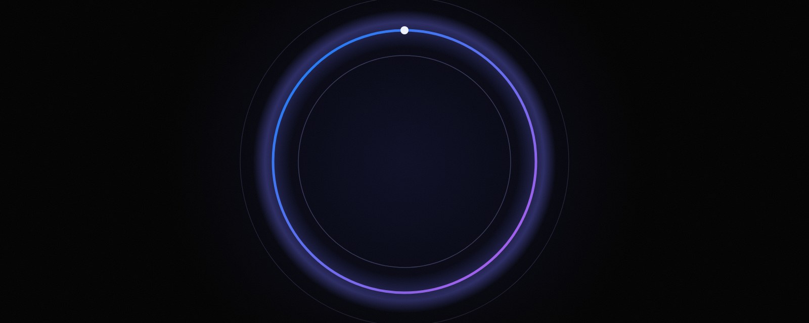 A calm luminous ring glowing blue to violet on black — visualizing a protective security perimeter around business AI adoption